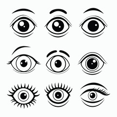 Fototapeta premium Black and white vector cartoon eyes in various poses, minimalist design for digital use