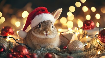 Obraz premium Festive bunny enjoying holiday lights