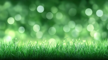 Obraz premium Lush green grass with a dreamy bokeh background creates a serene and refreshing scene, AI