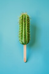 Cactus in the shape of ice cream on a stick. Modern snack design. 
