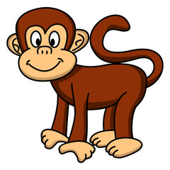 Fototapeta premium Scimmia scimmietta marrone che ride. Disegno simpatico stile fumetto vettoriale editabile