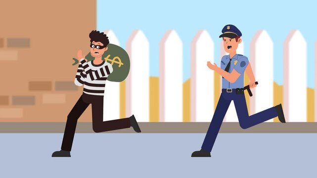 Police Chasing Thief that steal money bag tunning fast seamless loop 4k