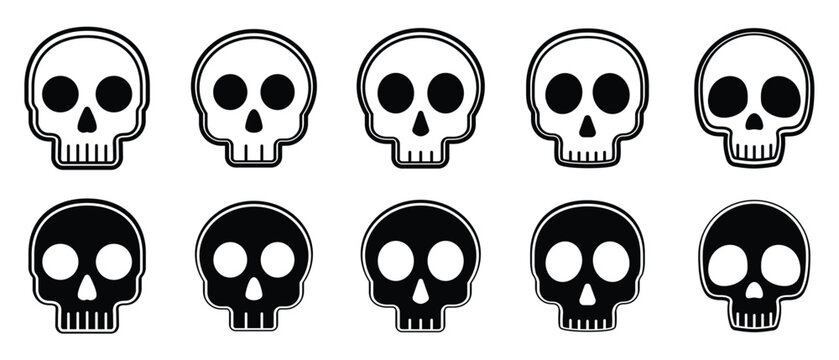Simple set of flat head skull icons. Human skeleton icons. Human Skull icon, Cartoon Skull head Icon. Skull head icon vector illustration in transparent background. 