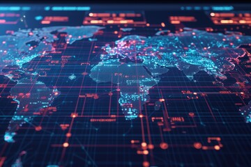 Fototapeta premium An intricate world map showcasing global air travel traffic dynamics in real-time across continents