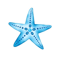 A blue starfish symbol, marine conservation, watercolor style, blue, isolated on white background. Generative AI