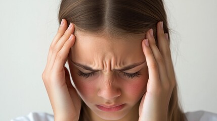 Fototapeta premium Close-up Portrait of a Woman Holding Her Head in Pain