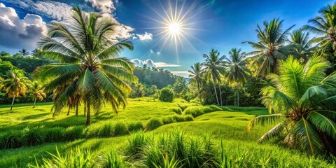 Obraz premium Lush Green Tropical Grass Landscape with High Dynamic Range for Vibrant Nature Photography