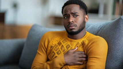 Close-up of a Worried Black Man in a Yellow Sweater