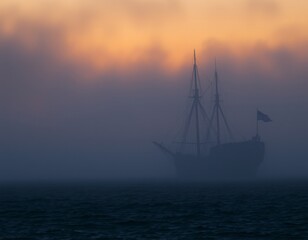 ghost ship at dusk