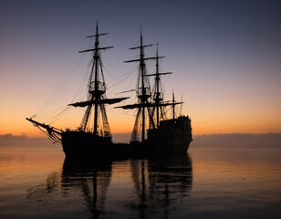 ghost ship at dusk