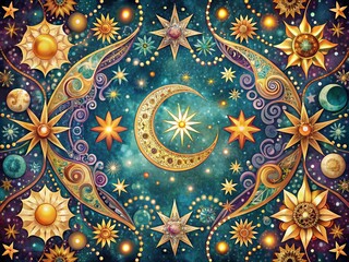 Magical Boho Star and Moon Tattoo Divider Border Decoration for Enchanting Designs
