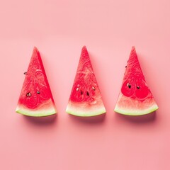 Summer food poster made with watermelon on pink background. Summer colorful creative marketing material. Minimal fruit concept.