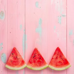 Summer food poster made with watermelon on pink background. Summer colorful creative marketing material. Minimal fruit concept.