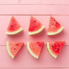 Summer food poster made with watermelon on pink background. Summer colorful creative marketing material. Minimal fruit concept.