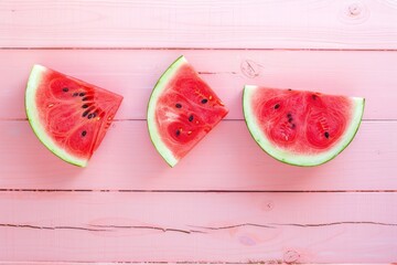 Summer food poster made with watermelon on pink background. Summer colorful creative marketing material. Minimal fruit concept.