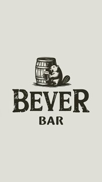 logo for 'Bever' Bar featuring a detailed beaver with a craft beer in hand Generative AI