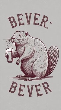 logo for 'Bever' Bar featuring a detailed beaver with a craft beer in hand Generative AI