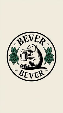 logo for 'Bever' Bar featuring a detailed beaver with a craft beer in hand Generative AI