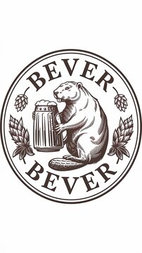 logo for 'Bever' Bar featuring a detailed beaver with a craft beer in hand Generative AI