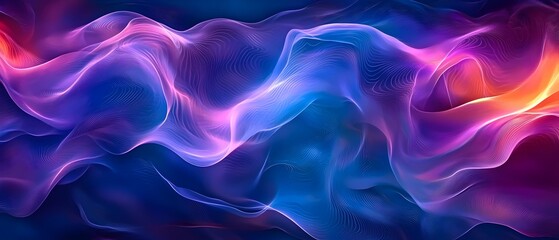 Obraz premium A mesmerizing abstract composition featuring flowing waves of vibrant purple, blue, and orange hues, creating a dynamic and dreamlike atmosphere.