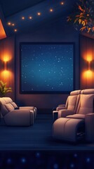 Obraz premium Experience a cozy, modern home theater featuring plush reclining seats and gentle lighting