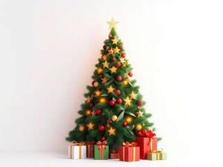 Fototapeta premium Ilustration of Christmas tree with gifts on white background