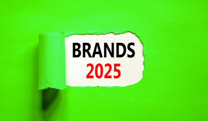 Planning brands 2025 new year symbol. Concept words Brands 2025 on beautiful white paper. Beautiful green paper background. Business brands 2025 new year concept. Copy space.