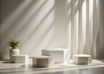 Minimalist White Blank Polygonal Podiums for Modern Display and Product Presentation