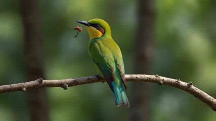 Fototapeta premium Green Bee-eater on Branch with Copy Space
