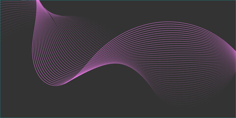 Abstract background with waves for banner. Medium banner size. Vector background with lines. Element for design isolated on black. Black and pink. Brochure
