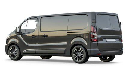 Modern metallic gray panel van parked on transparent background