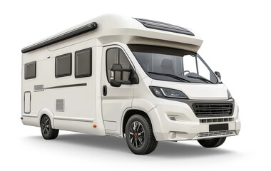Modern white camper van isolated on transparent background promoting travel and freedom