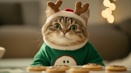 Christmas Cat in Festive Sweater