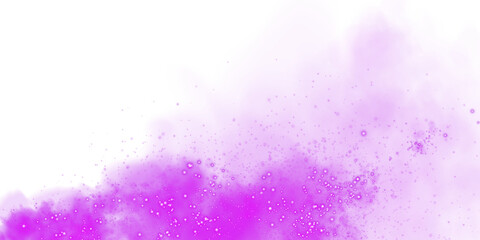 Fantastic pink smoke background. Magic pink smoke with glitter and small particles of twinkling stars. Pink smog clouds rising from bottom to top on floor, isolated transparent special effect. Magic h