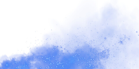 Fantastic blue smoke background. Magic blue smoke with glitter and small particles of twinkling stars. Blue smog clouds rising from bottom to top on floor, isolated transparent special effect. Magic h