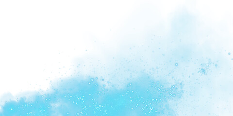 Fantastic blue smoke background. Magic blue smoke with glitter and small particles of twinkling stars. Blue smog clouds rising from bottom to top on floor, isolated transparent special effect. Magic h