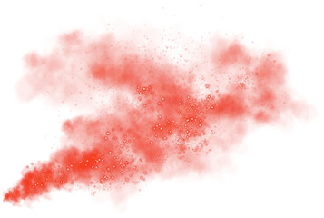 Fantastic red smoke background. Magic red smoke with glitter and small particles of twinkling stars. Red smog clouds rising from bottom to top on floor, isolated transparent special effect. Magic haze