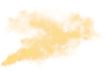 Fototapeta premium Fantastic yellow smoke background. Magic yellow smoke with glitter and small particles of twinkling stars. Yellow smog clouds rising from bottom to top on floor, isolated transparent special effect. M