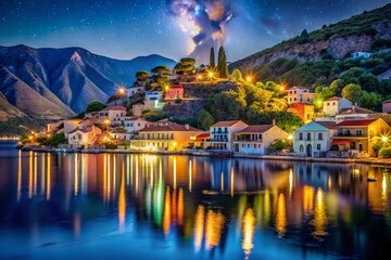 Night Photography of Assos Town, Kefalonia Island, Greece - Stunning Coastal Views and Starry Skies