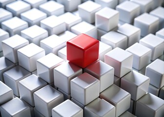 Obraz premium Red Cube on White Pyramid: Leadership, Individuality, Success