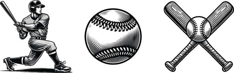  Set of baseball player, vector illustration.