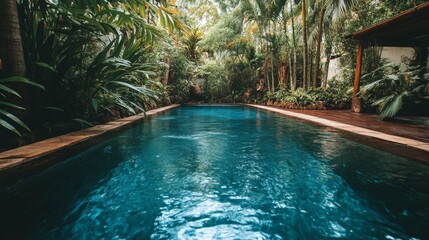Obraz premium Tranquil Pool Surrounded by Lush Tropical Greenery