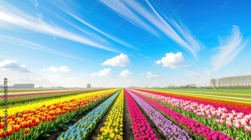 Aufkleber a vibrant view of the tulip fields in the netherlands with colorful blooms stretching to the horizon