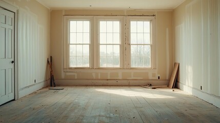 Old house interior covered in layers of dust, with renovation tools scattered around, signaling a rebirth in process house  dust  renovation, beginning anew
