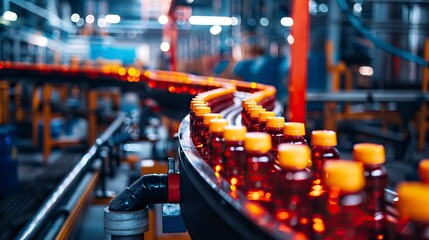 A conveyor belt in a factory with products moving swiftly along, representing streamlined processes and efficient manufacturing, Efficiency