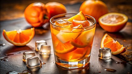 Refreshing Orange Beverage with Ice - Minimalist Photography for Summer Vibes