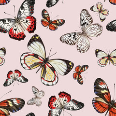 Watercolor illustration Beige and brown butterflies. Seamless pattern For fabric, textiles, wallpaper, prints, scrap paper