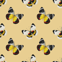 Watercolor illustration Beige and brown butterflies. Seamless pattern For fabric, textiles, wallpaper, prints, scrap paper