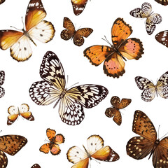 Watercolor illustration Beige and brown butterflies. Seamless pattern For fabric, textiles, wallpaper, prints, scrap paper