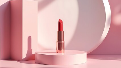 a pink lipstick bottle is next to a pink container